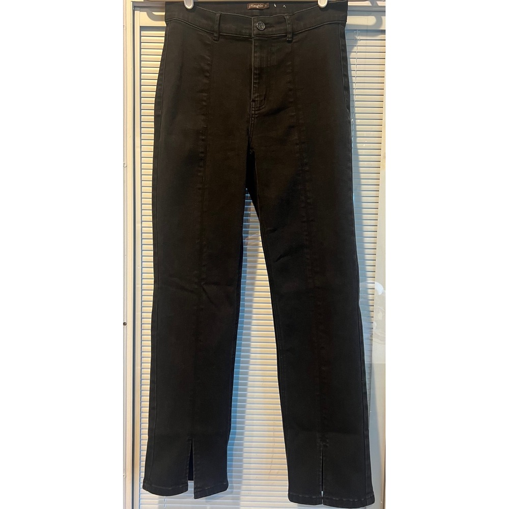 J. McLaughlin Rainey High Rise Black Jeans Stretch Ankle Split Front Hem Sz 4